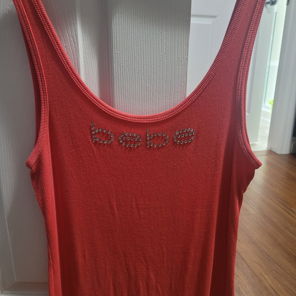 bebe Coral Ribbed Tank with Rhinestone Logo - Picture 2 of 3